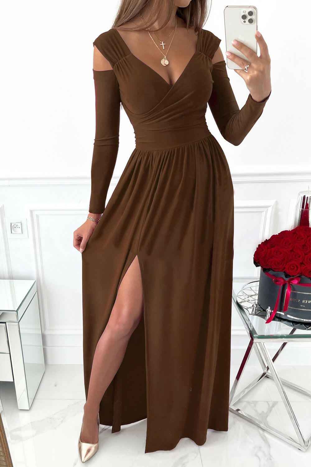 Slit Surplice Long Sleeve Maxi Dress - StyleLure