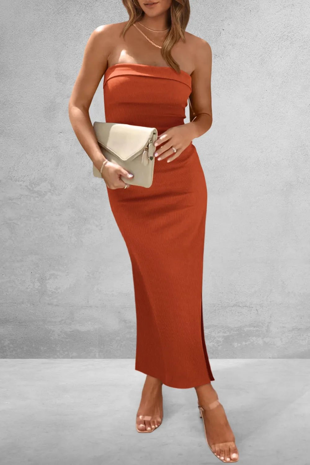 Slit Tube Midi Dress - StyleLure