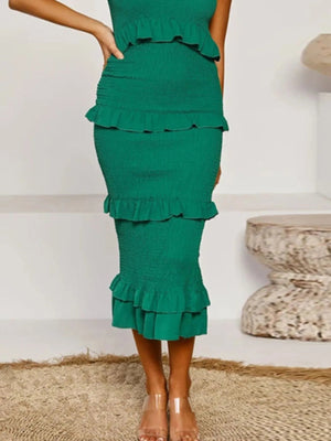 Smocked Ruffled Midi Cami Dress - StyleLure