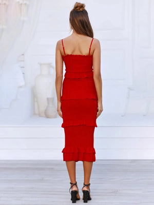 Smocked Ruffled Midi Cami Dress - StyleLure