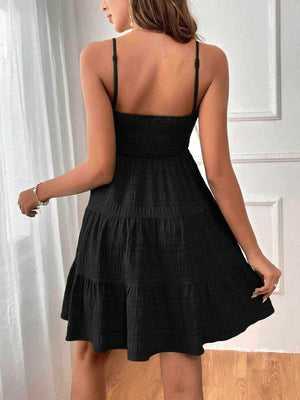 Smocked Tiered Sleeveless Mini Dress - StyleLure