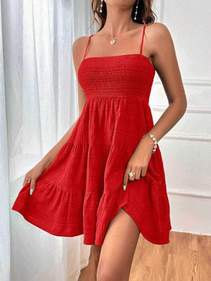 Smocked Tiered Sleeveless Mini Dress - StyleLure