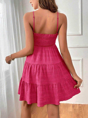 Smocked Tiered Sleeveless Mini Dress - StyleLure