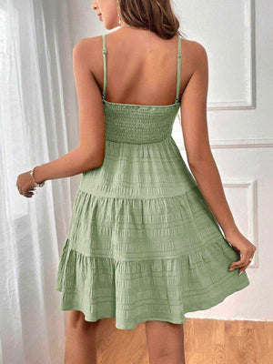 Smocked Tiered Sleeveless Mini Dress - StyleLure