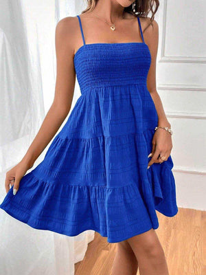 Smocked Tiered Sleeveless Mini Dress - StyleLure