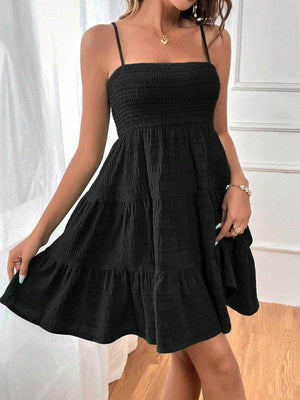 Smocked Tiered Sleeveless Mini Dress - StyleLure