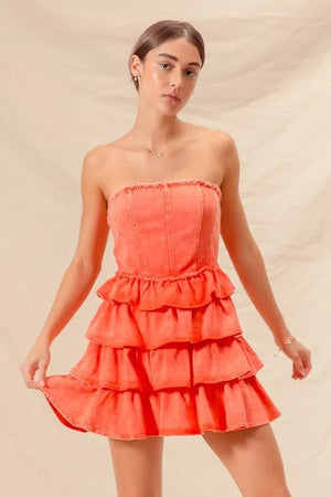SO ME Strapless Ruffle Layered Game Day Cheer Up Dress - StyleLure