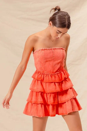 SO ME Strapless Ruffle Layered Game Day Cheer Up Dress - StyleLure