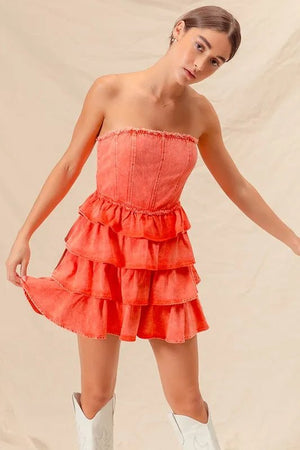SO ME Strapless Ruffle Layered Game Day Cheer Up Dress - StyleLure