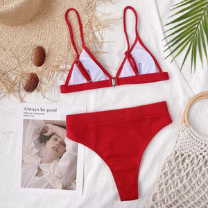 Spaghetti Strap Ribbed Bikini Set - StyleLure