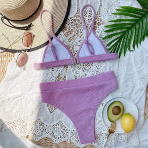 Spaghetti Strap Ribbed Bikini Set - StyleLure