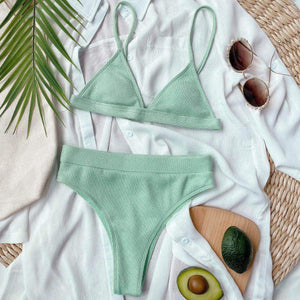 Spaghetti Strap Ribbed Bikini Set - StyleLure