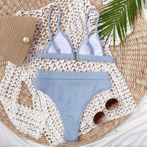 Spaghetti Strap Ribbed Bikini Set - StyleLure