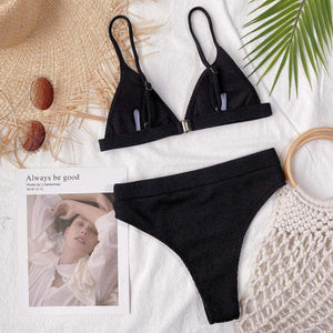 Spaghetti Strap Ribbed Bikini Set - StyleLure