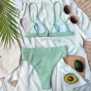 Spaghetti Strap Ribbed Bikini Set - StyleLure