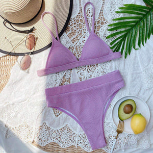Spaghetti Strap Ribbed Bikini Set - StyleLure