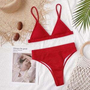 Spaghetti Strap Ribbed Bikini Set - StyleLure