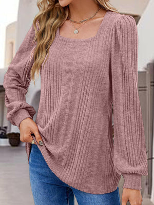 Square Neck Long Sleeve Top - StyleLure