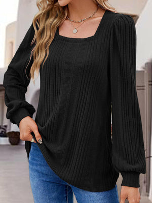Square Neck Long Sleeve Top - StyleLure