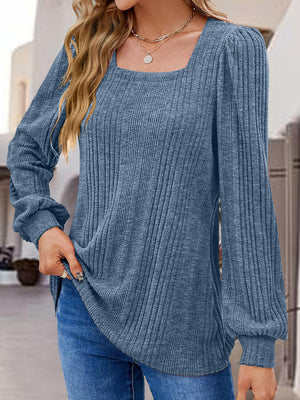 Square Neck Long Sleeve Top - StyleLure