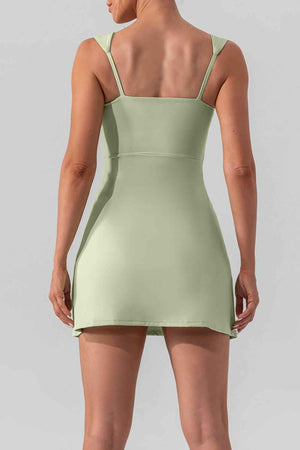 Square Neck Sleeveless Slit Mini Active Dress - StyleLure
