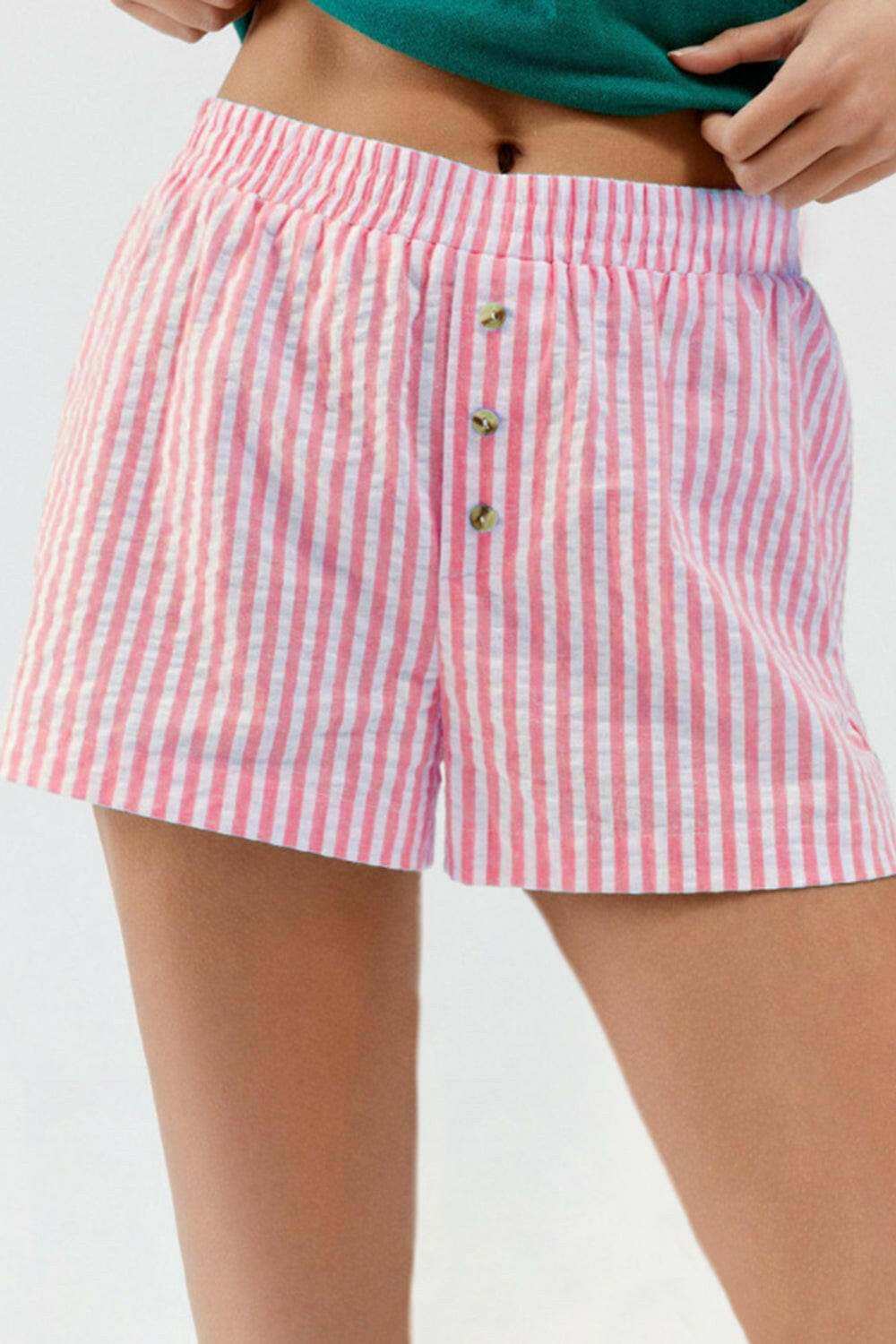 Striped Elastic Waist Shorts - StyleLure