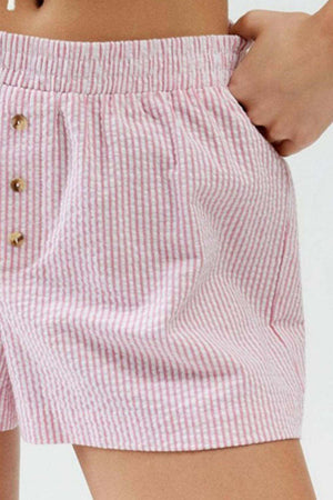 Striped Elastic Waist Shorts - StyleLure
