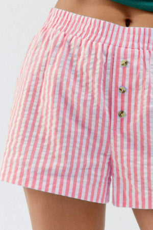 Striped Elastic Waist Shorts - StyleLure