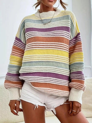Striped Knit Long Sleeve Sweater - StyleLure