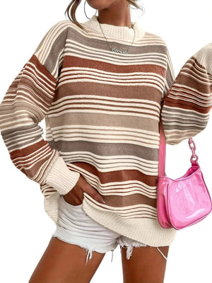 Striped Knit Long Sleeve Sweater - StyleLure