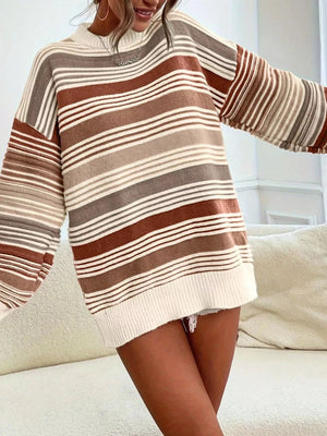 Striped Knit Long Sleeve Sweater - StyleLure