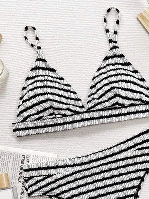 Striped V - Neck Two - Piece Swim Set - StyleLure