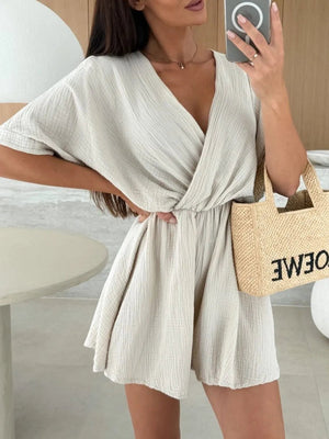 Surplice Half Sleeve Wrap Romper - StyleLure