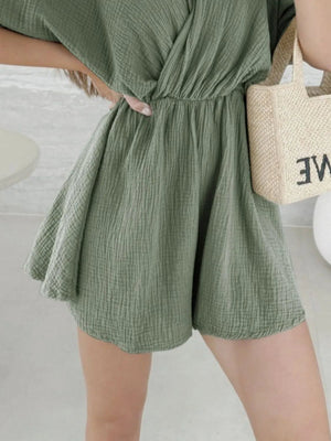 Surplice Half Sleeve Wrap Romper - StyleLure