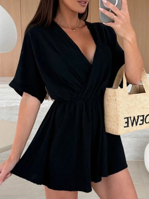 Surplice Half Sleeve Wrap Romper - StyleLure
