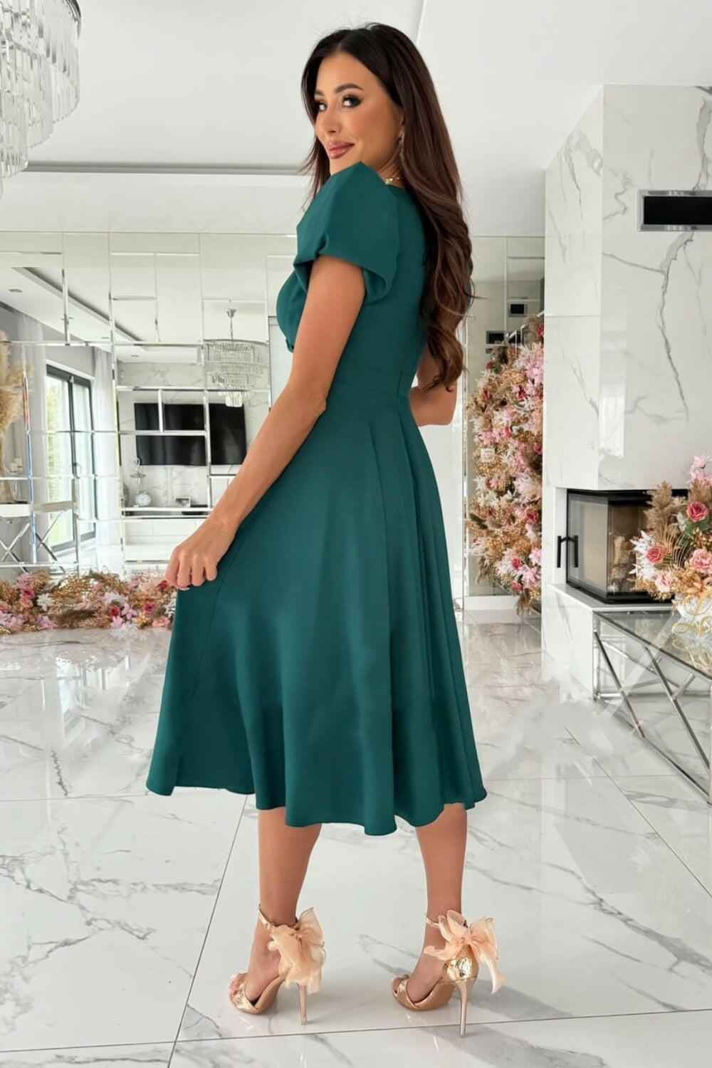 Surplice Puff Sleeve Midi Dress - StyleLure