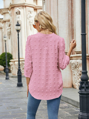 Swiss Dot Notched Neck Blouse - StyleLure