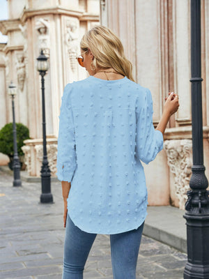 Swiss Dot Notched Neck Blouse - StyleLure