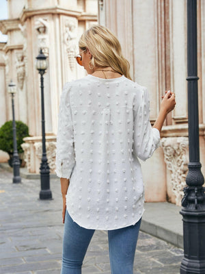 Swiss Dot Notched Neck Blouse - StyleLure