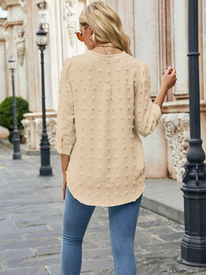 Swiss Dot Notched Neck Blouse - StyleLure