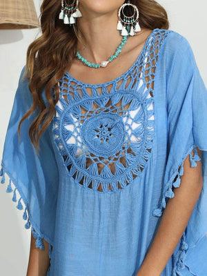Tassel Crochet Round Neck Cover - Up - StyleLure