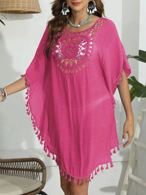 Tassel Crochet Round Neck Cover - Up - StyleLure