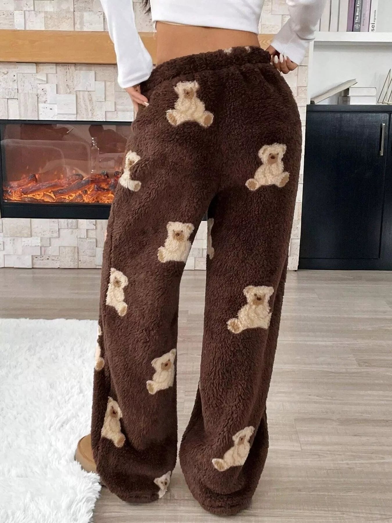 Teddy Bear Print Fluffy Pants - StyleLure