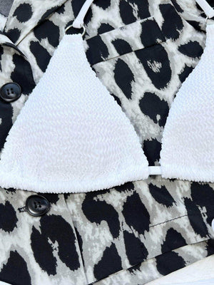 Textured Halter Neck Tie Side Bikini Set - StyleLure