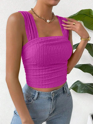 Textured Square Neck Wide Strap Tank - StyleLure
