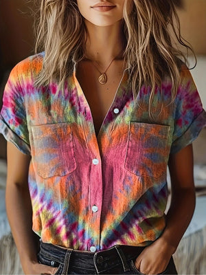 Tie - Dye Short Sleeve Button - Up Shirt - StyleLure