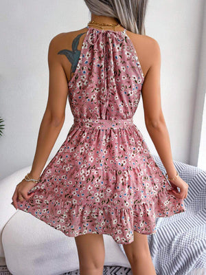 Tied Printed Grecian Neck Mini Dress - StyleLure