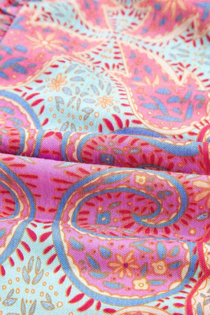 Tribal Paisley Print Ruffled Sleeve Notch Neck Midi Dress - StyleLure