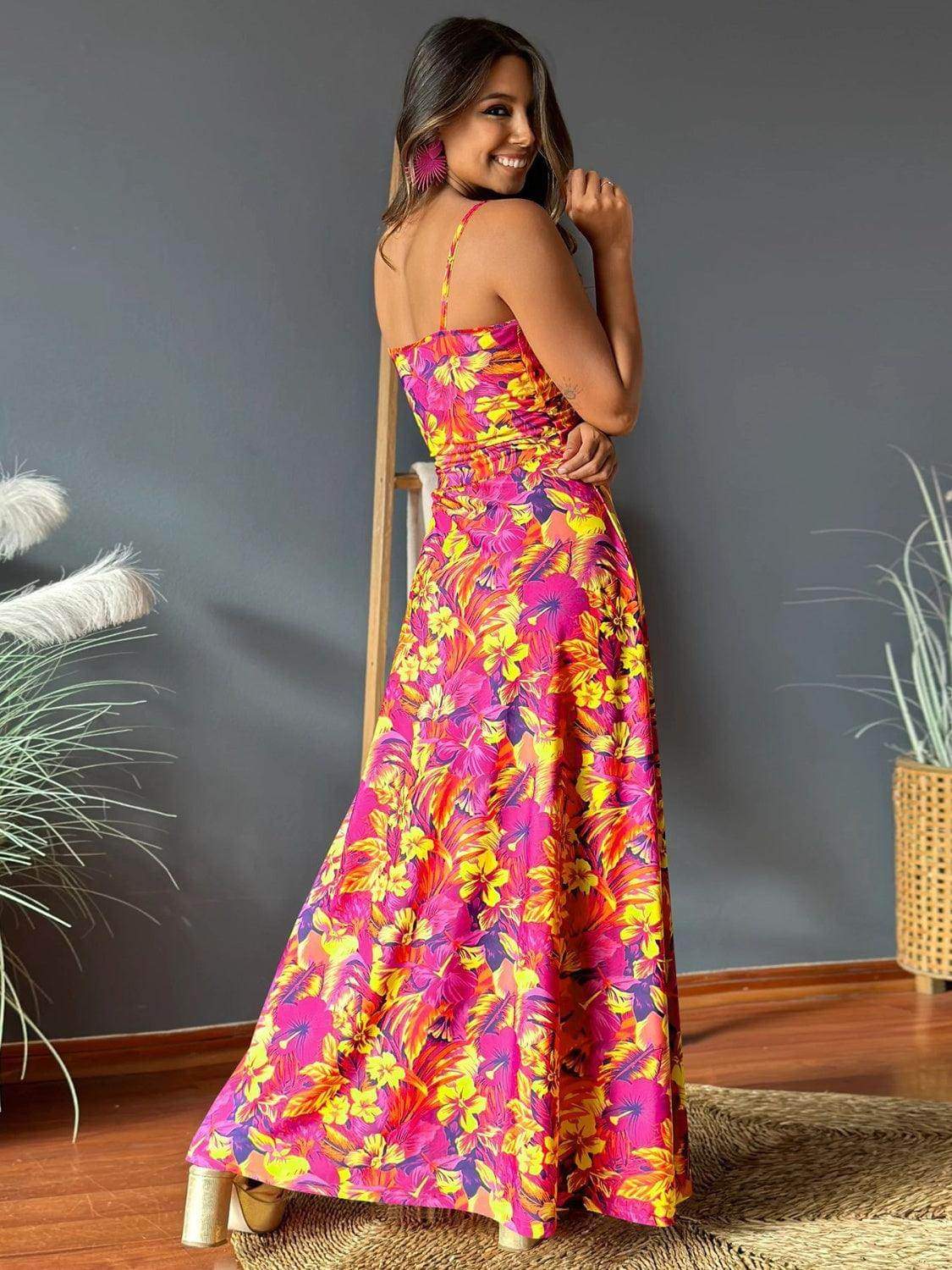 Twisted Printed V - Neck Cami Dress - StyleLure