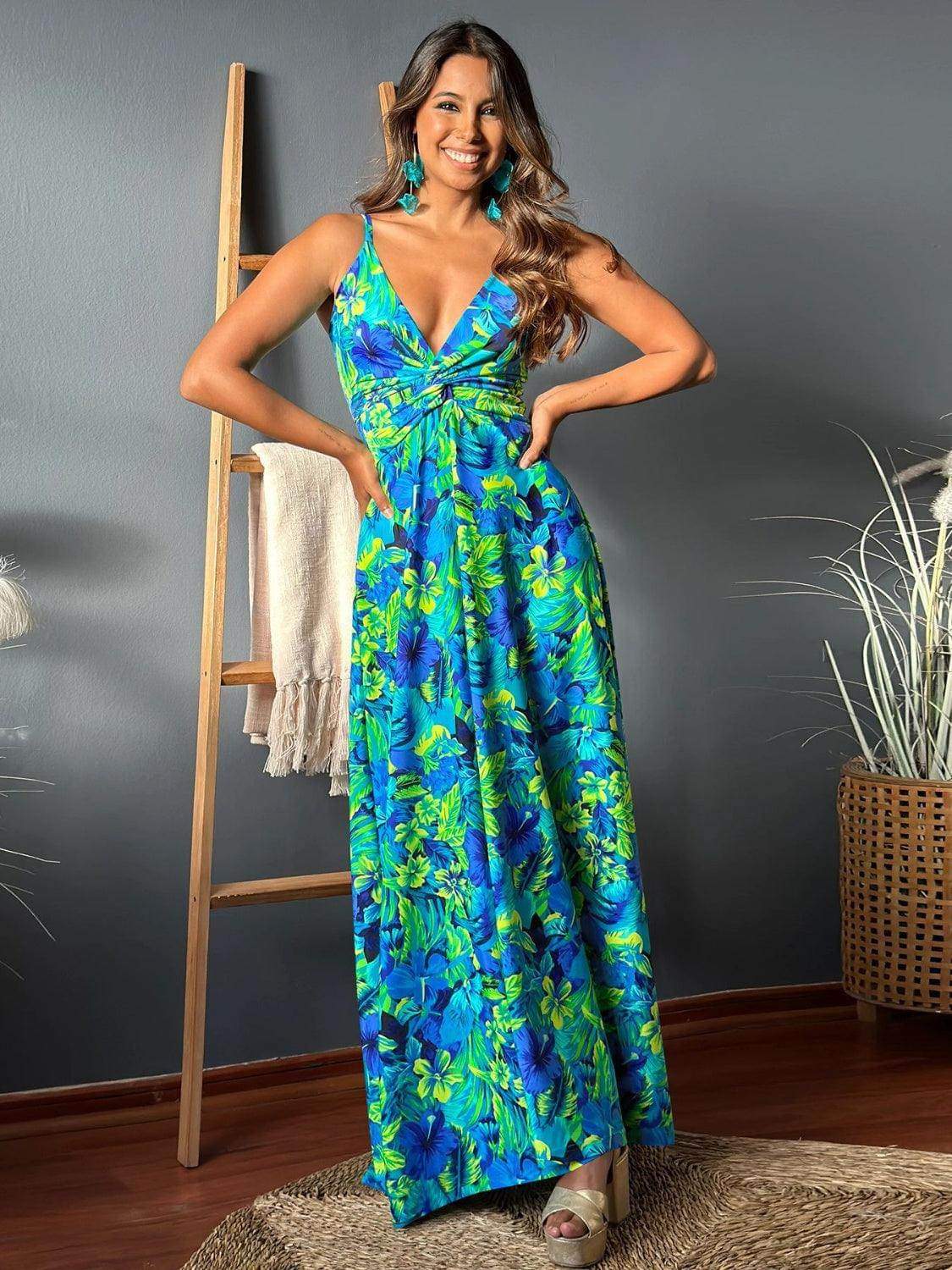 Twisted Printed V - Neck Cami Dress - StyleLure